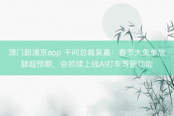 澳门新浦京app 千问总裁吴嘉：春节大免单放肆超预期，会抓续上线AI打车等新功能