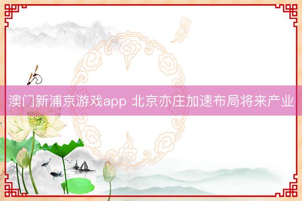 澳门新浦京游戏app 北京亦庄加速布局将来产业